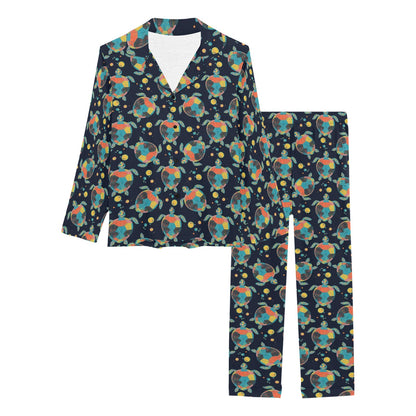 Sea Turtle Colorful with bubble Print Women's Long Pajama Set