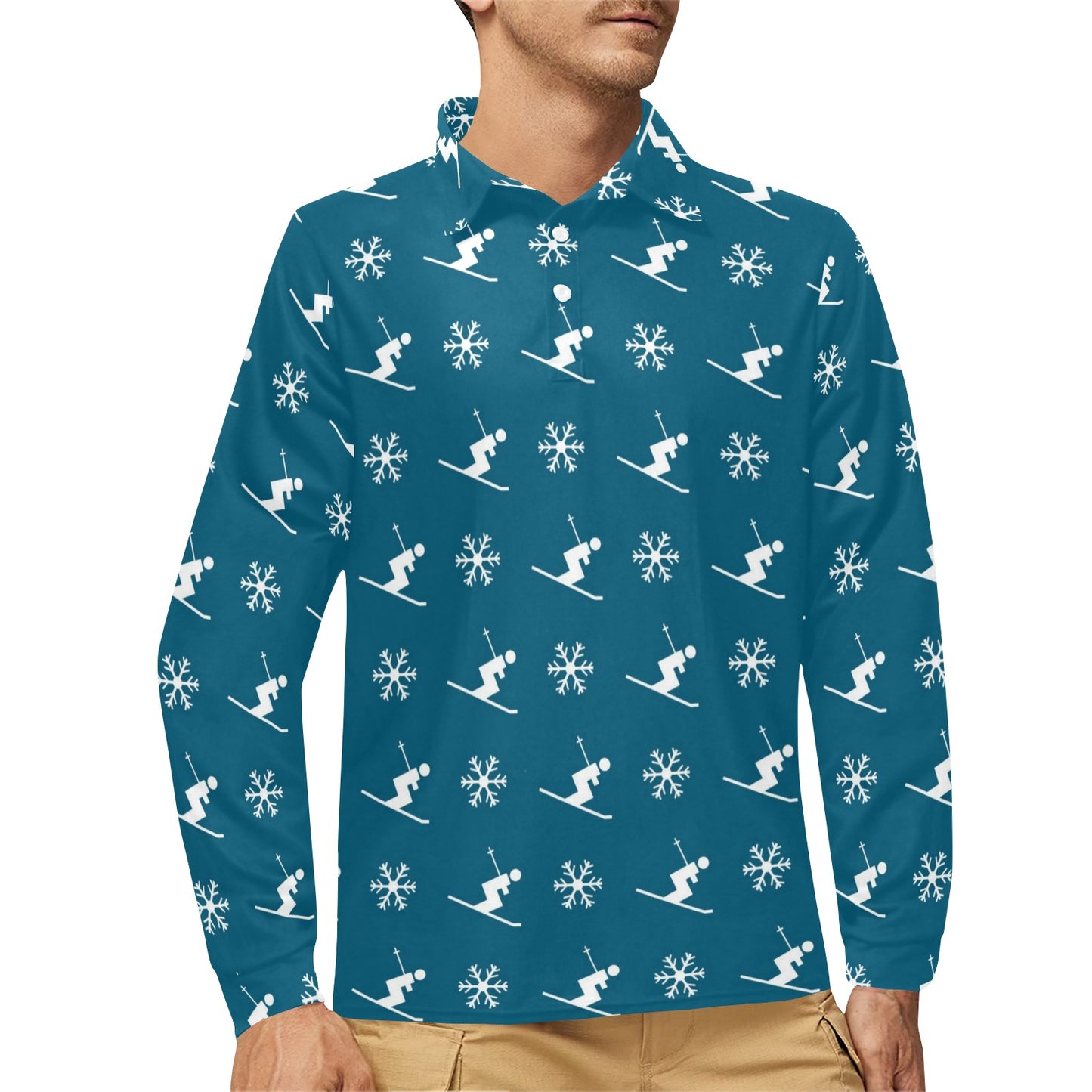 Ski Print Design LKS301 Long Sleeve Polo Shirt For Men's