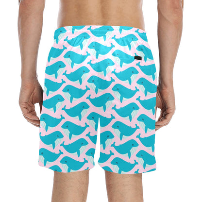 Whale Print Design LKS302 Men's Swim Trunks Beach Shorts