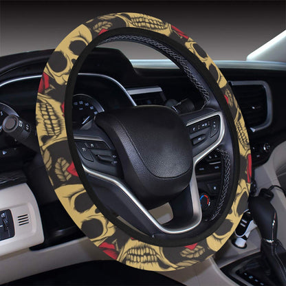 Skull And Roses Print Design LKS302 Steering Wheel Cover with Elastic Edge