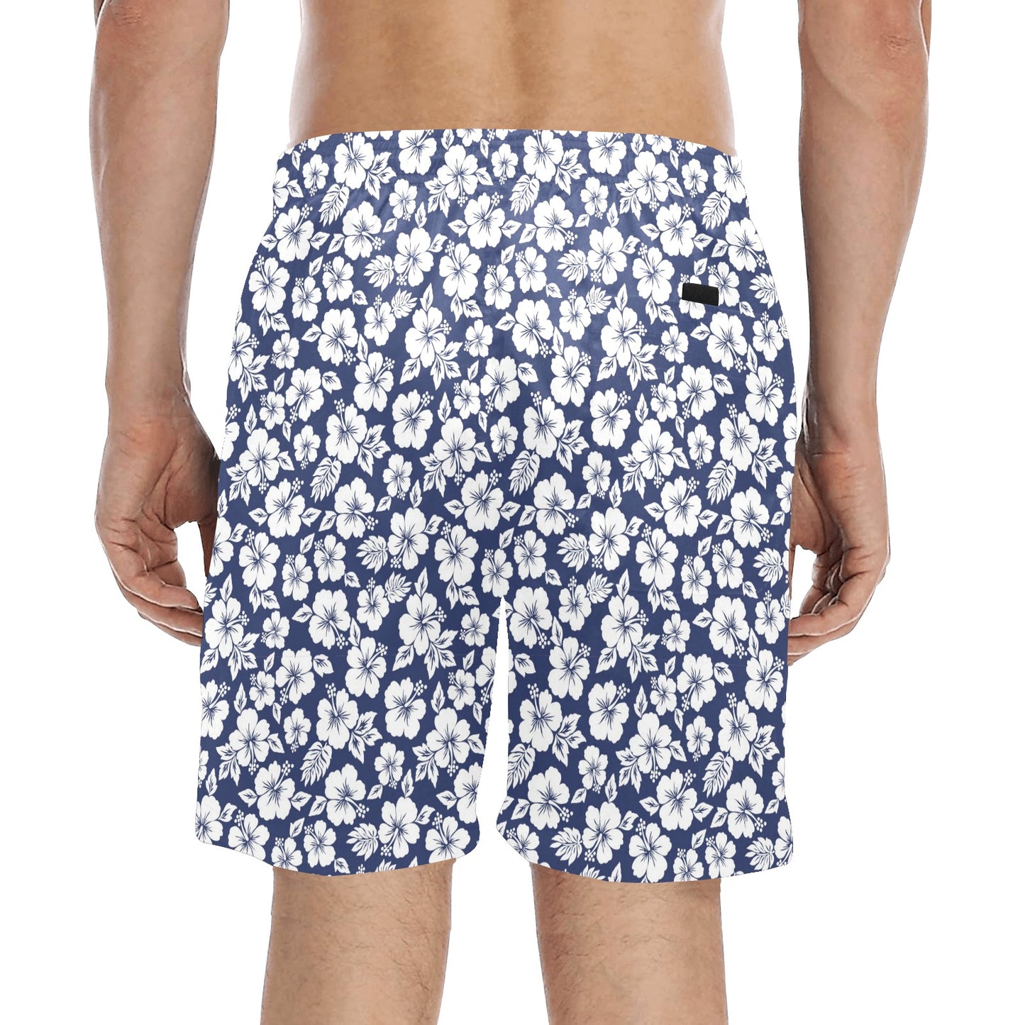 Hibiscus Blue Hawaiian Flower Style Men's Swim Trunks Beach Shorts