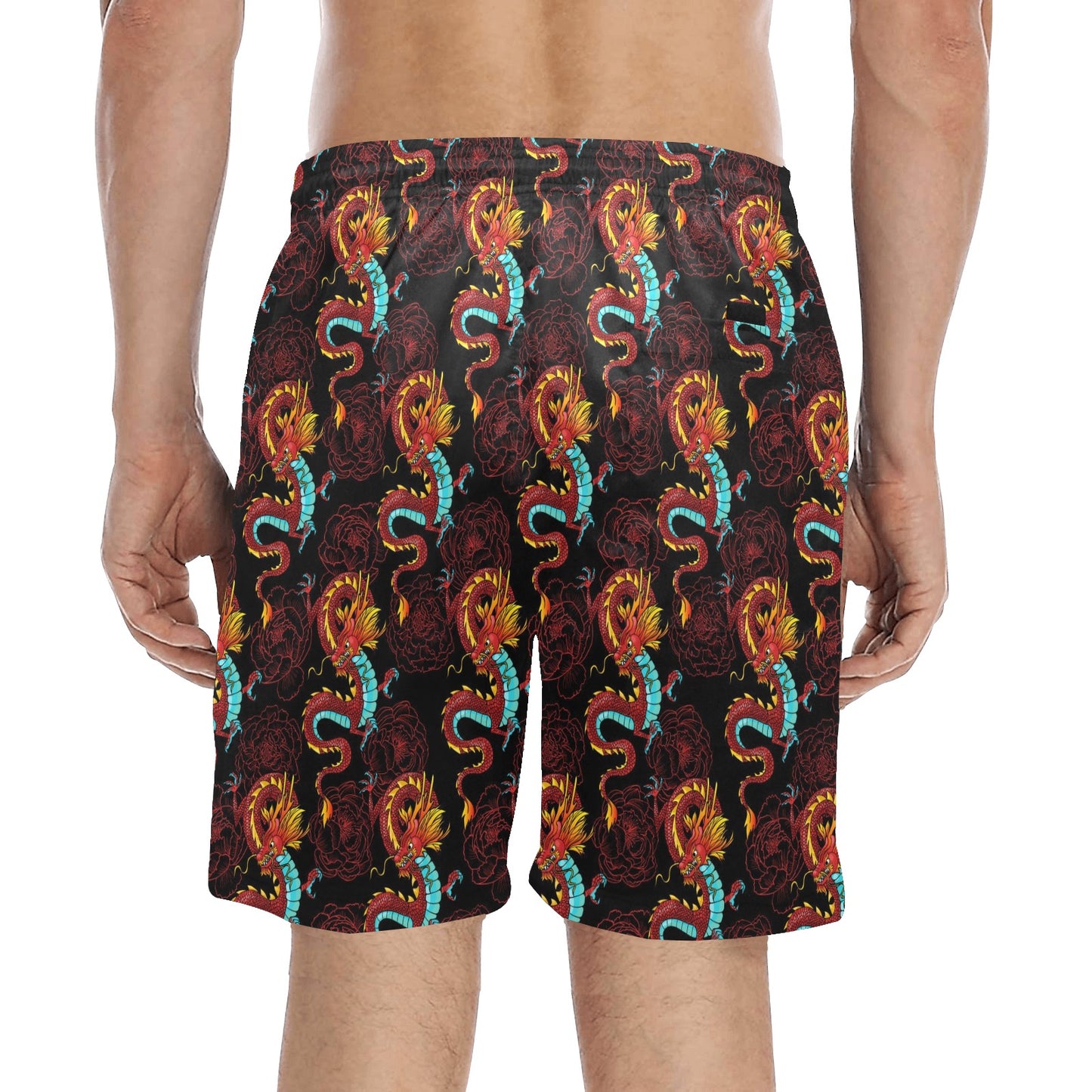 Chinese Dragons and Peonies Design Men's Swim Trunks Beach Shorts