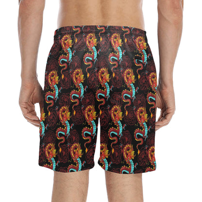 Chinese Dragons and Peonies Design Men's Swim Trunks Beach Shorts