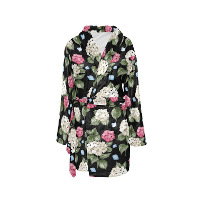 Hydrangea Pattern Print Design HD09 Women's Fleece Robe