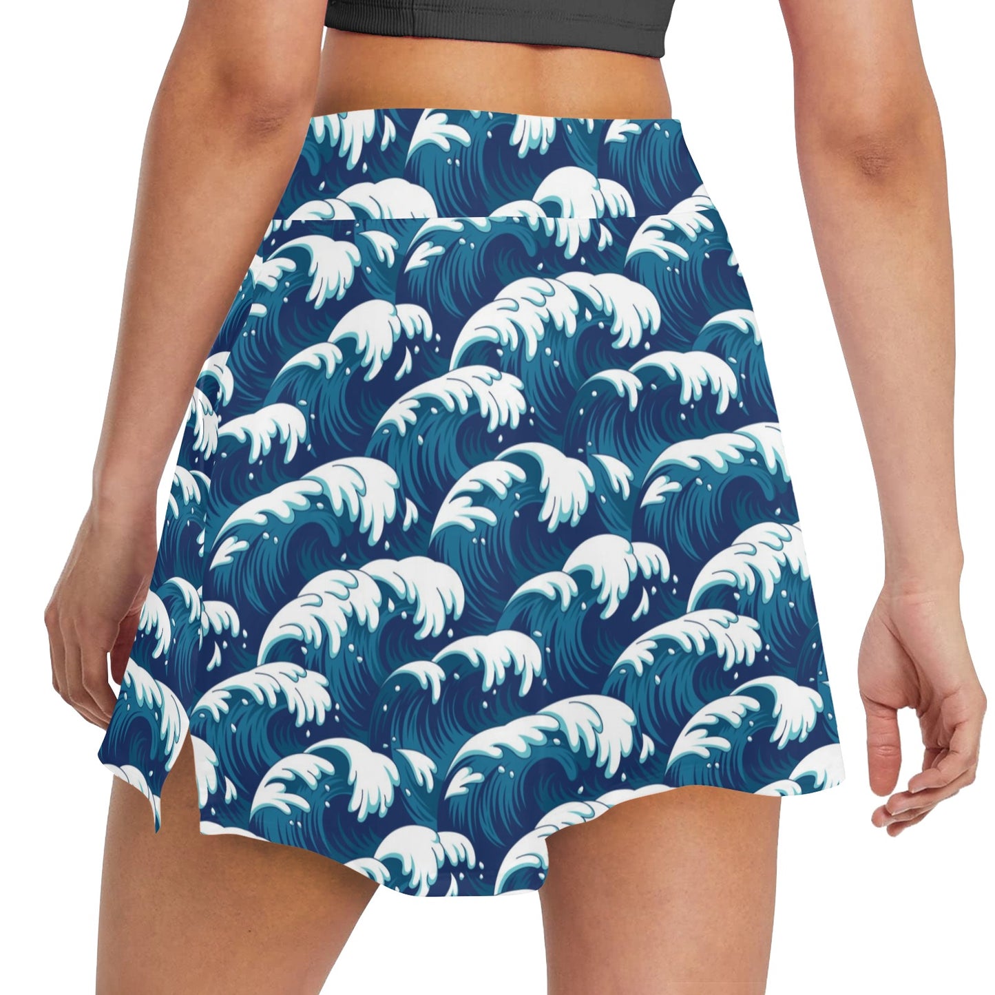 Ocean Wave Pattern Print 17" Golf & Pickleball Skort with Pockets