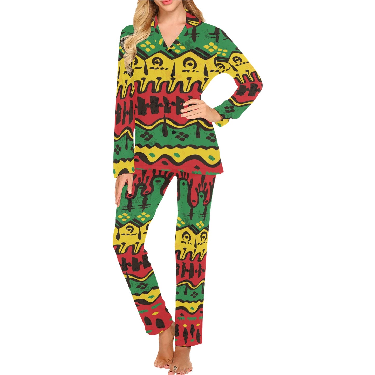 Rasta Pattern Print Design A01 Women's Long Pajama Set