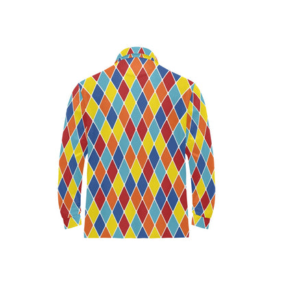 Harlequin Pattern Print Design 01 Long Sleeve Polo Shirt For Men's
