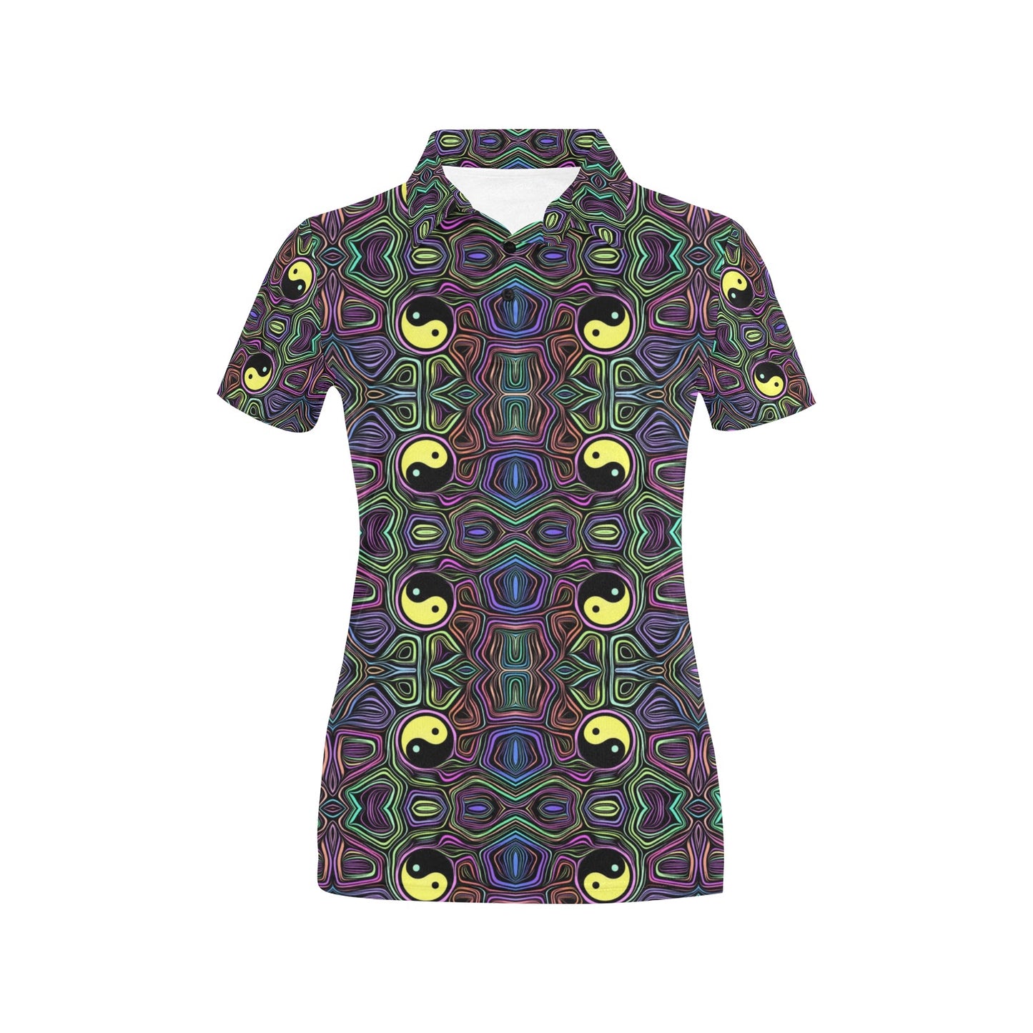 Yin Yang Neon Color Design Print Women's Polo Shirt