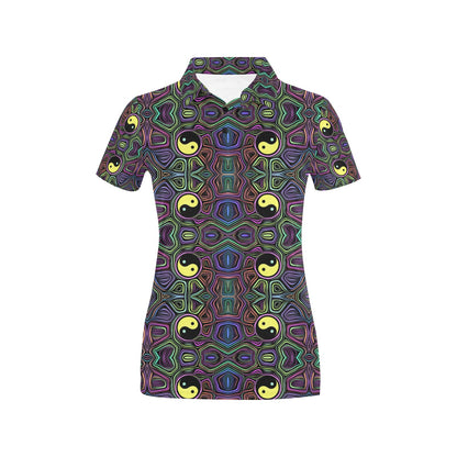 Yin Yang Neon Color Design Print Women's Polo Shirt