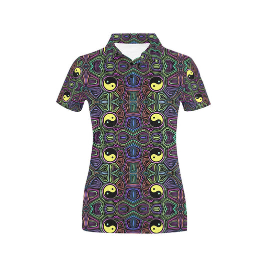 Yin Yang Neon Color Design Print Women's Polo Shirt
