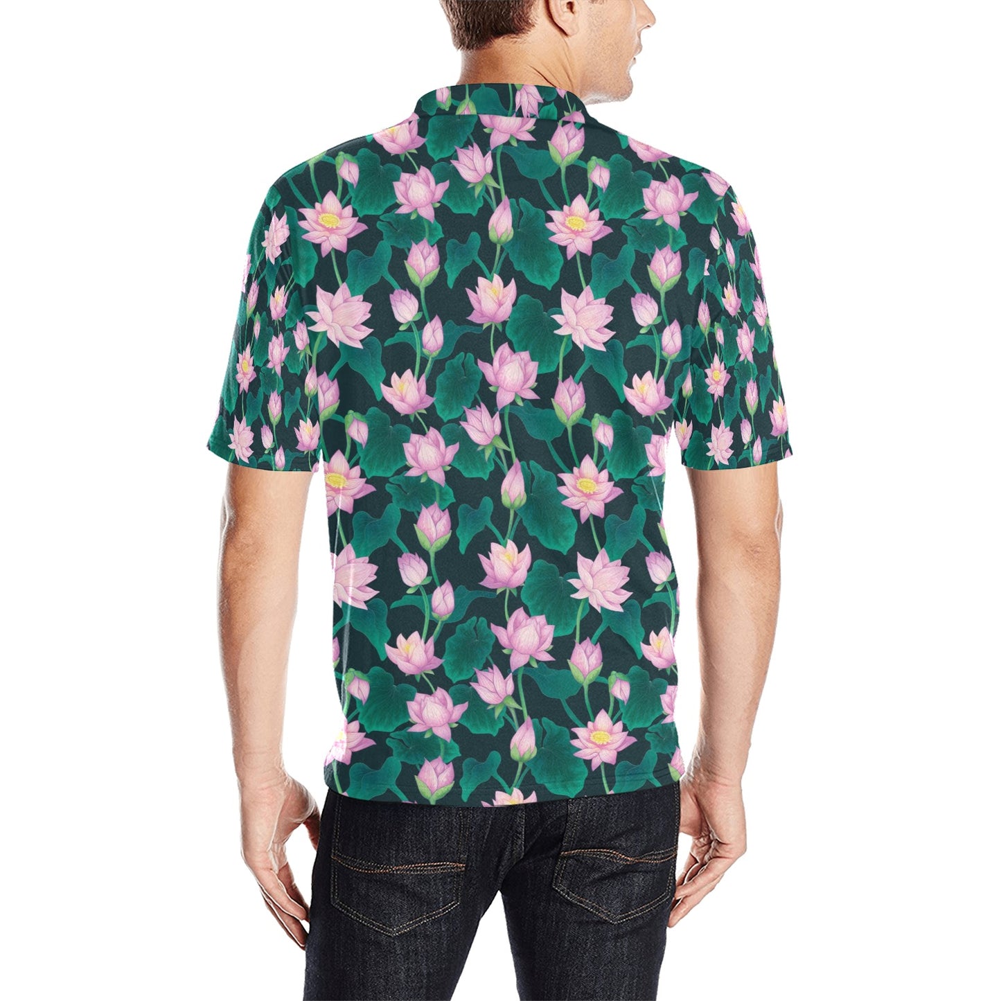 Water Lily Print Design LKS302 Men Polo Shirt