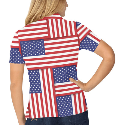 Patriotic US Flag Pattern Print Design A01 Women's Polo Shirt