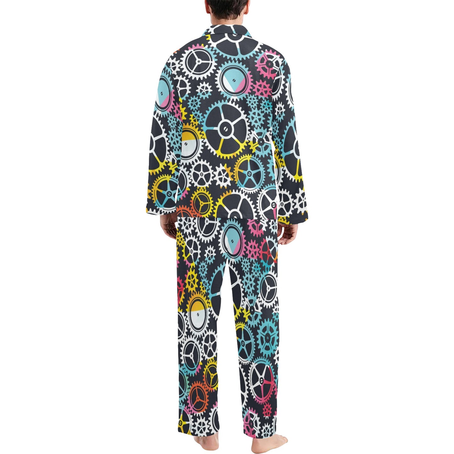 Mechanic Pattern Print Design 02 Men's Long Pajama Set
