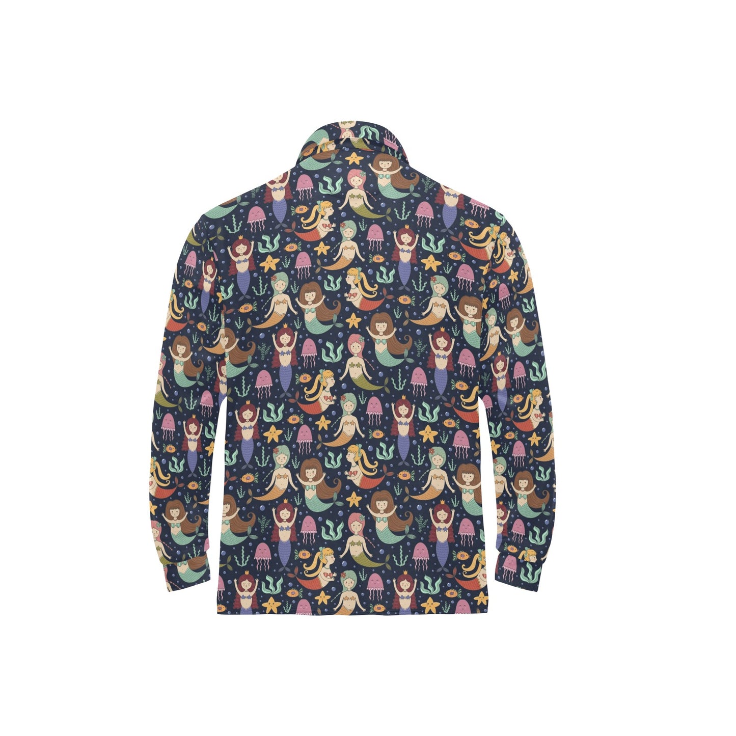 Mermaid Cartoon Pattern Print Design 03 Long Sleeve Polo Shirt For Men's