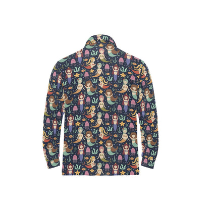 Mermaid Cartoon Pattern Print Design 03 Long Sleeve Polo Shirt For Men's