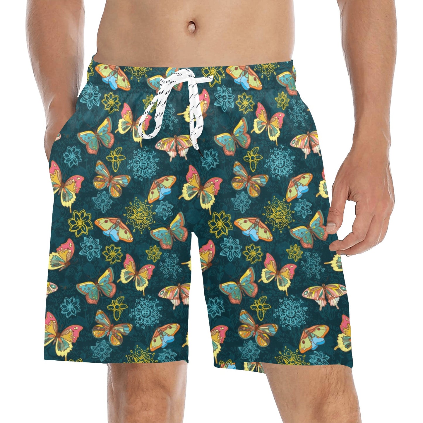 Butterfly Hand Draw Print Pattern Men's Swim Trunks Beach Shorts