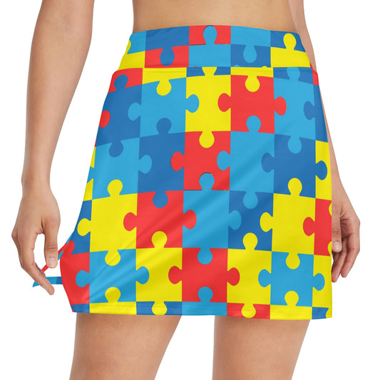 Autism Awareness Puzzles Design Print 17" Golf & Pickleball Skort with Pockets