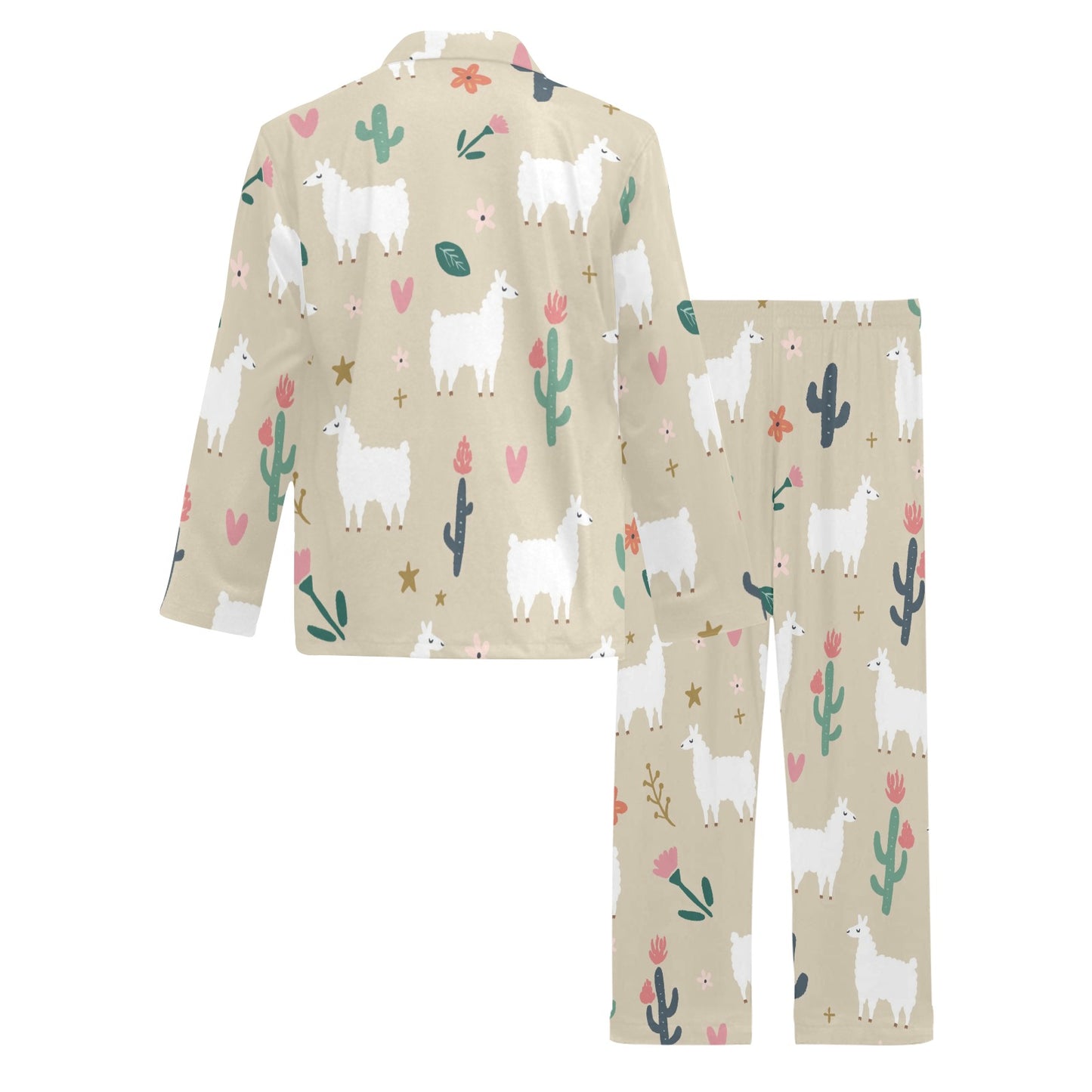 Llama Cactus Pattern Print Design 09 Men's Long Pajama Set