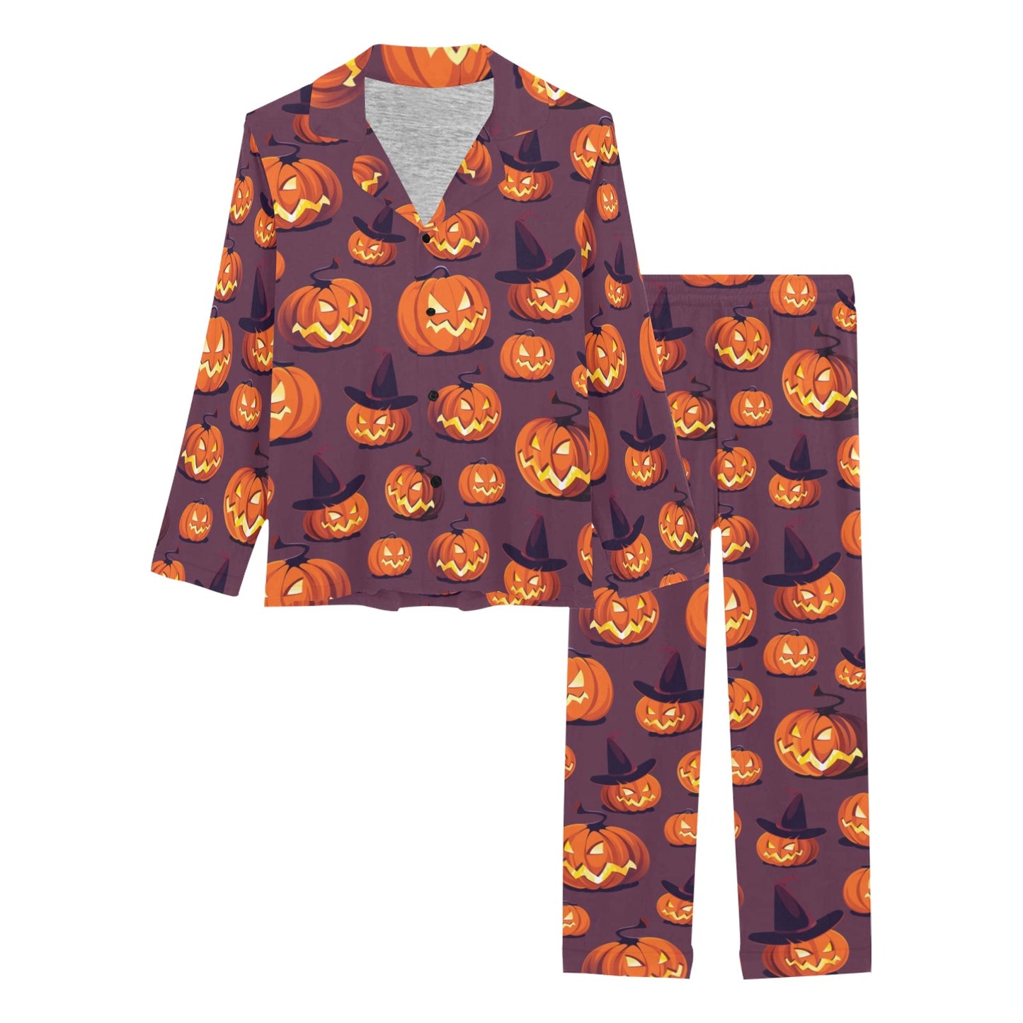 Halloween Pumpkin Pattern Print Design 03 Women's Long Pajama Set