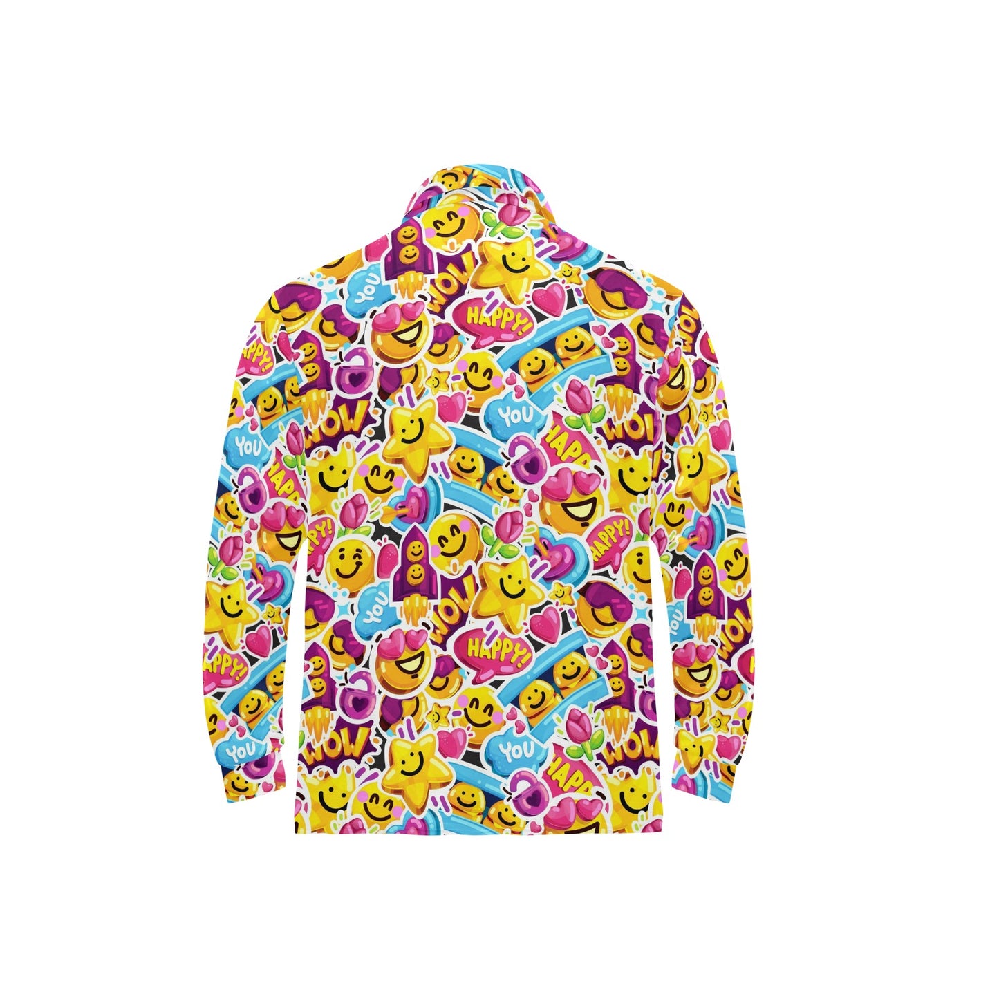 Emoji Sticker Print Pattern Long Sleeve Polo Shirt For Men's
