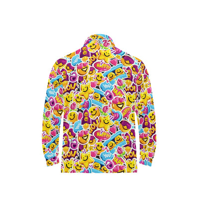 Emoji Sticker Print Pattern Long Sleeve Polo Shirt For Men's