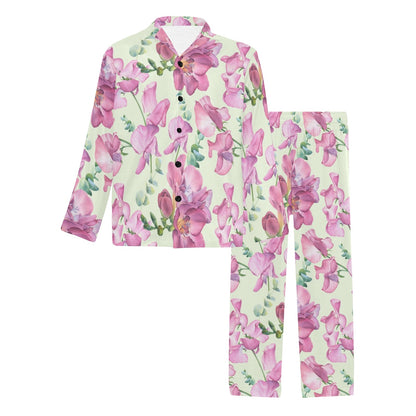Peony Pattern Print Design PE011 Men's Long Pajama Set