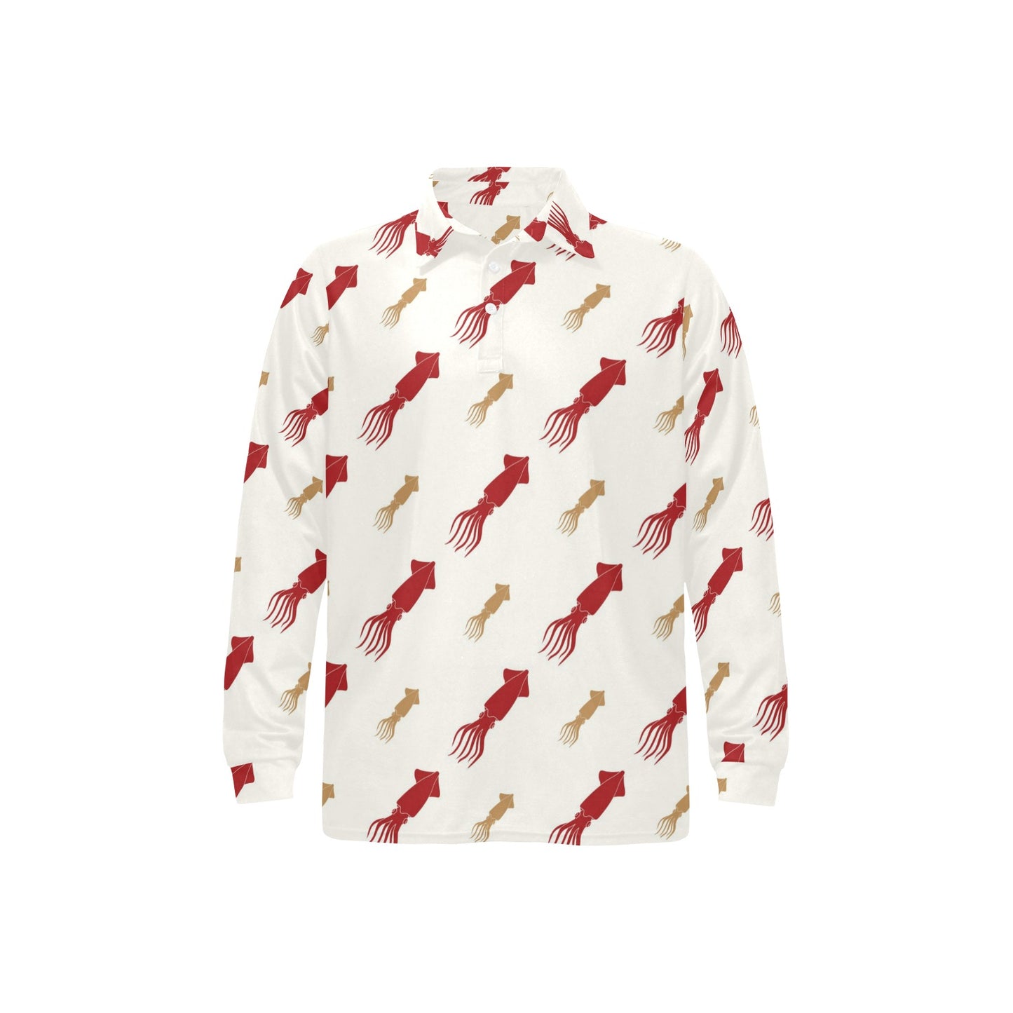 Giant Squid Pattern Print Design 01 Long Sleeve Polo Shirt For Men's