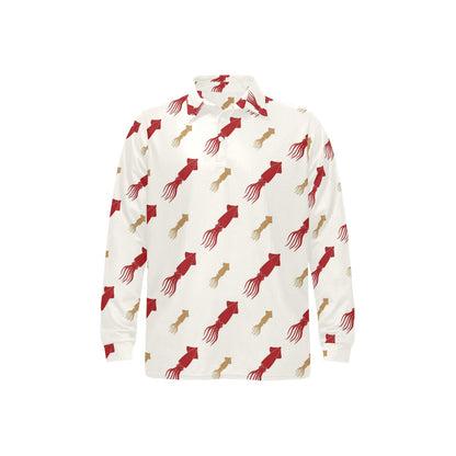Giant Squid Pattern Print Design 01 Long Sleeve Polo Shirt For Men's