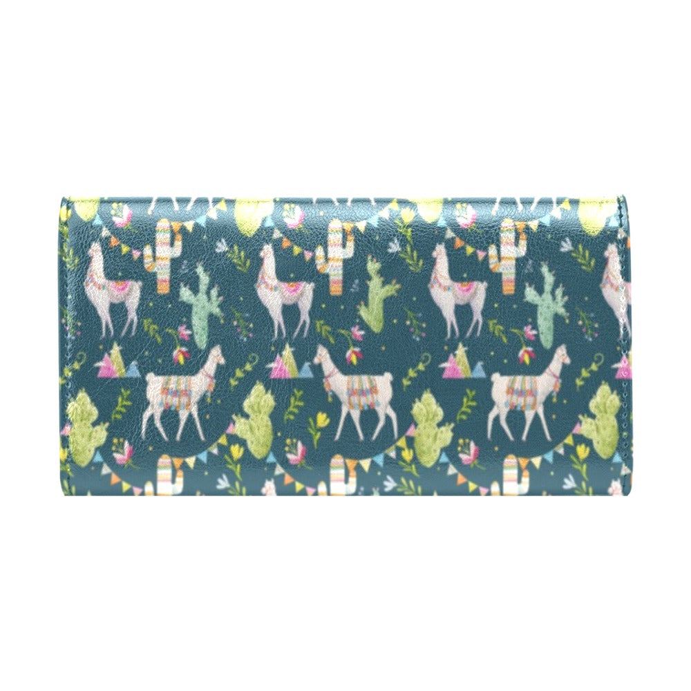 Llama with Cactus Design Print Women's Trifold Wallet