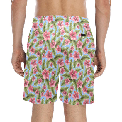 Tropical Flower Print Design LKS301 Men's Swim Trunks Beach Shorts