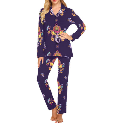 Ganesha Pattern Print Design 04 Women's Long Pajama Set