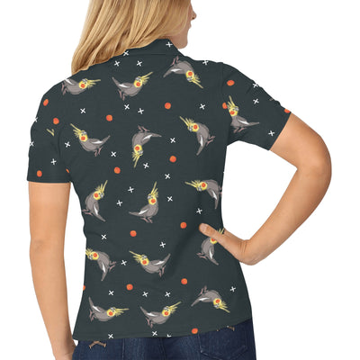 Cockatiel Pattern Print Design 02 Women's Polo Shirt