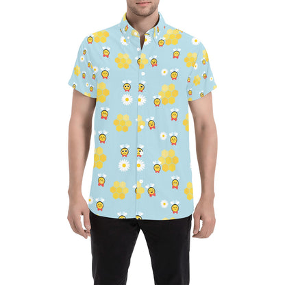 Bee Cute Print Design LKS304 Men Short Sleeve Button Up Shirt