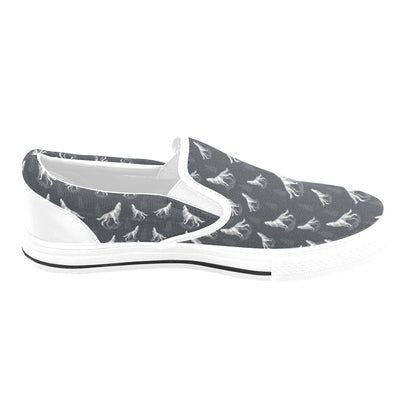 Wolf Print Design LKS303 White Slip Ons Canvas Women's Shoes