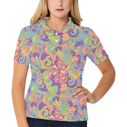 Psychedelic Mushroom Pattern Print Design A05 Women's Polo Shirt