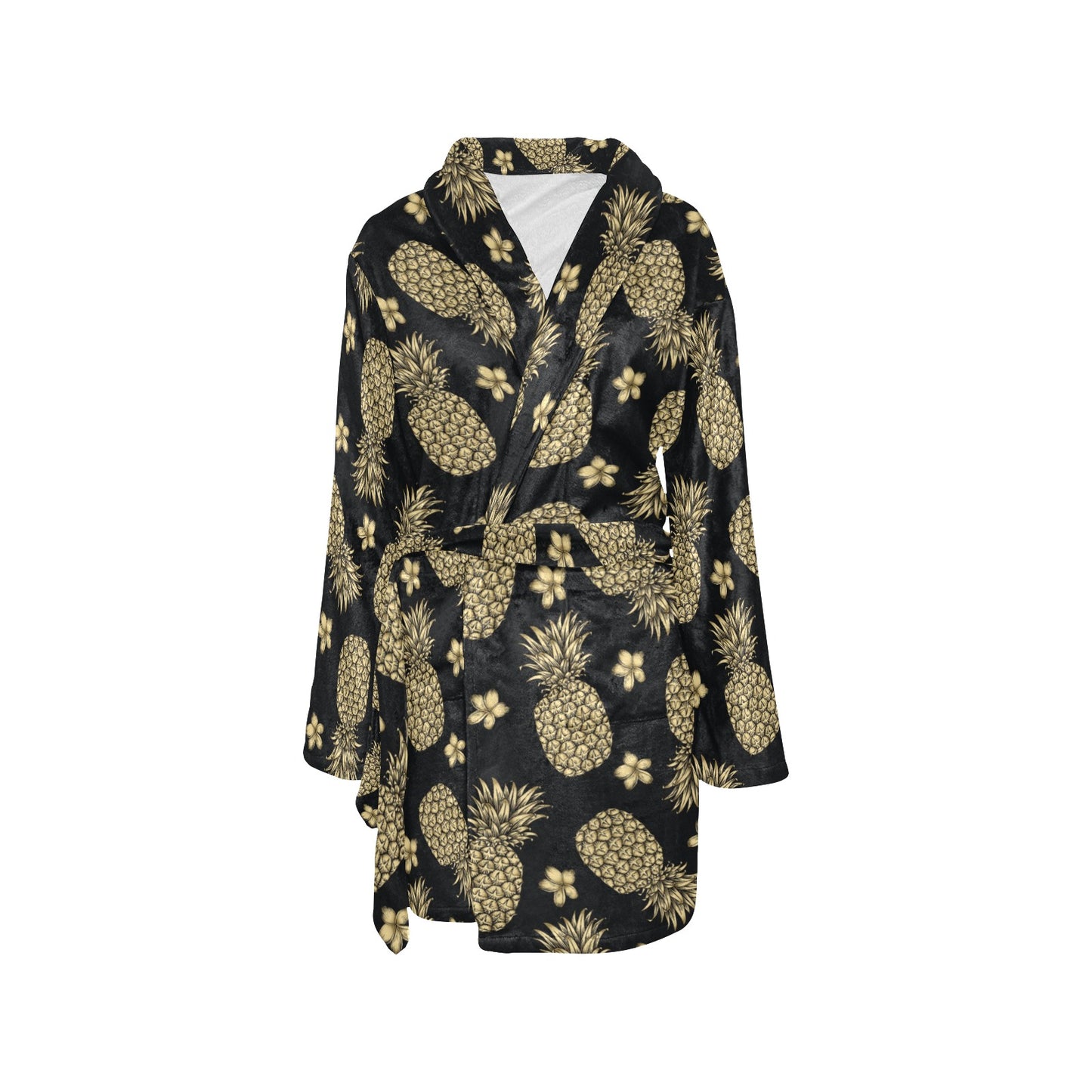 Gold Pineapple Hibiscus Women's Fleece Robe
