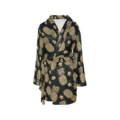 Gold Pineapple Hibiscus Women's Fleece Robe