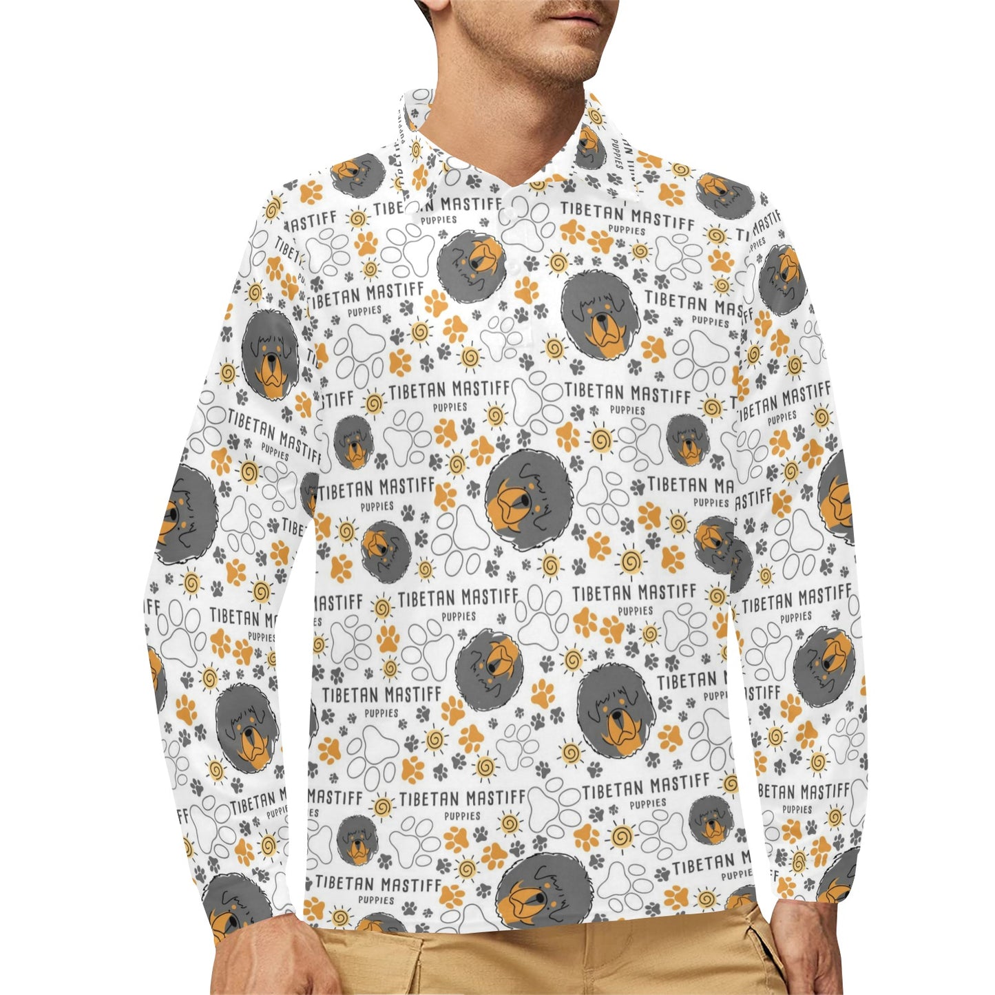 Tibetan Mastiffs Print Design LKS302 Long Sleeve Polo Shirt For Men's
