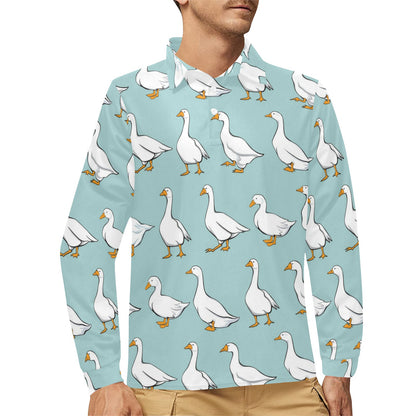 Goose Pattern Print Design 02 Long Sleeve Polo Shirt For Men's