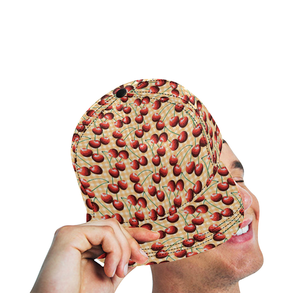 Cherry Orange Plaid Print Snapback Cap