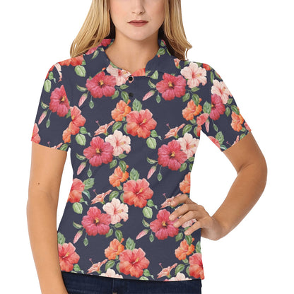 Tropical Flower Pattern Print Design TF020 Women's Polo Shirt