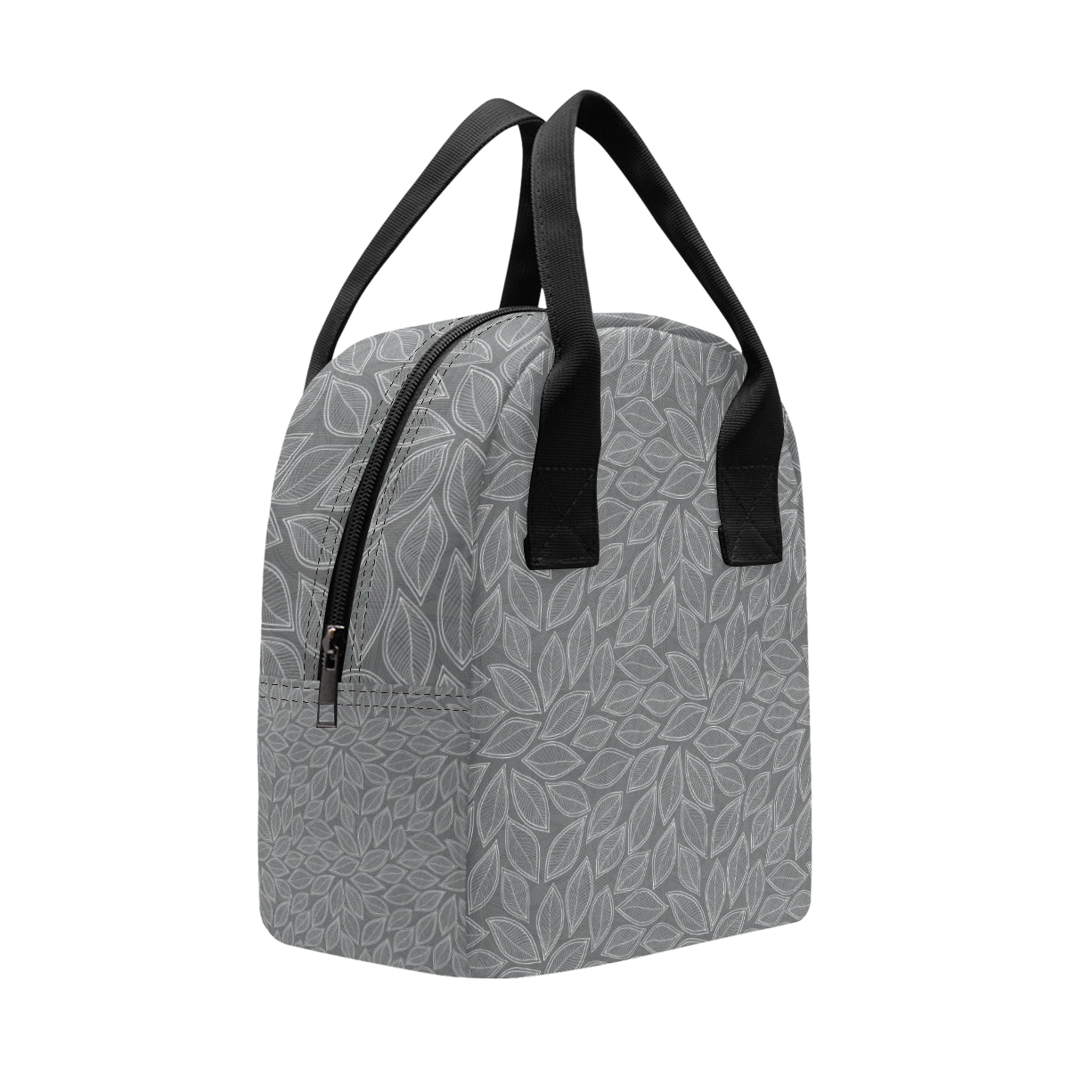 Elm Leave Grey Print Pattern Insulated Lunch Bag