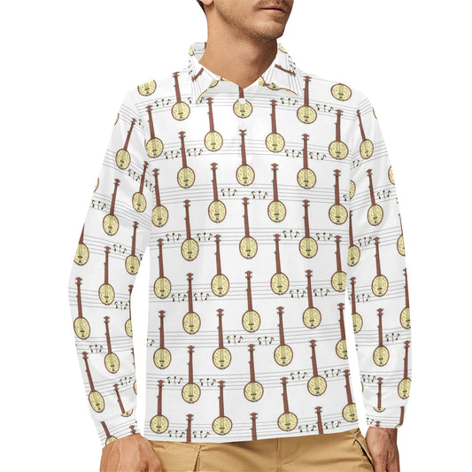 Banjo Print Design LKS402 Long Sleeve Polo Shirt For Men's