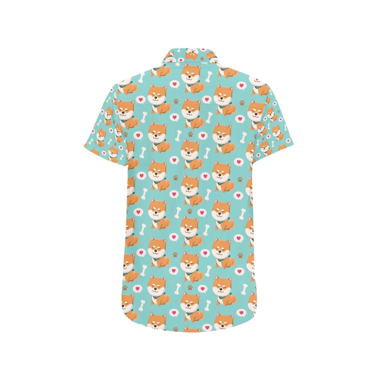 Shiba Inu Print Design LKS3013 Men Short Sleeve Button Up Shirt