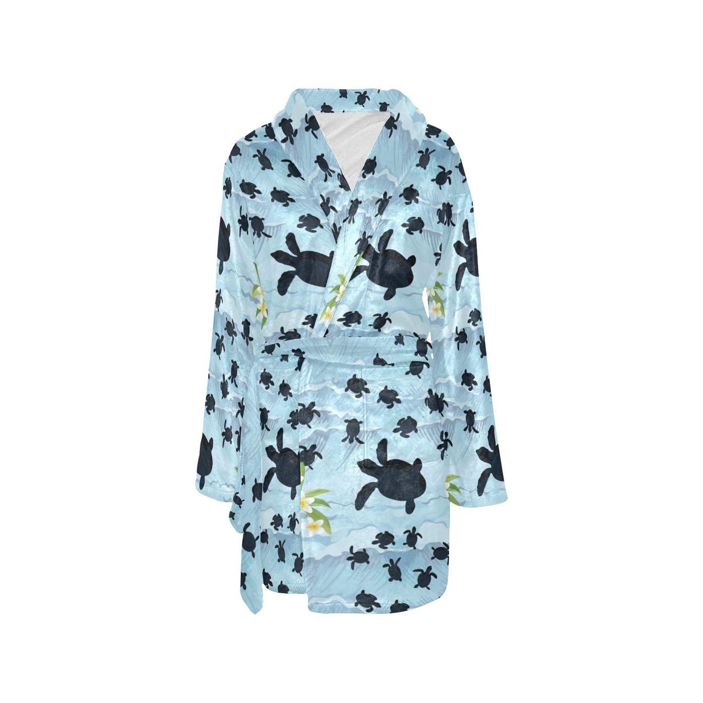 Sea Turtle Pattern Print Design T011 Women's Fleece Robe