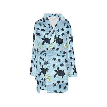 Sea Turtle Pattern Print Design T011 Women's Fleece Robe