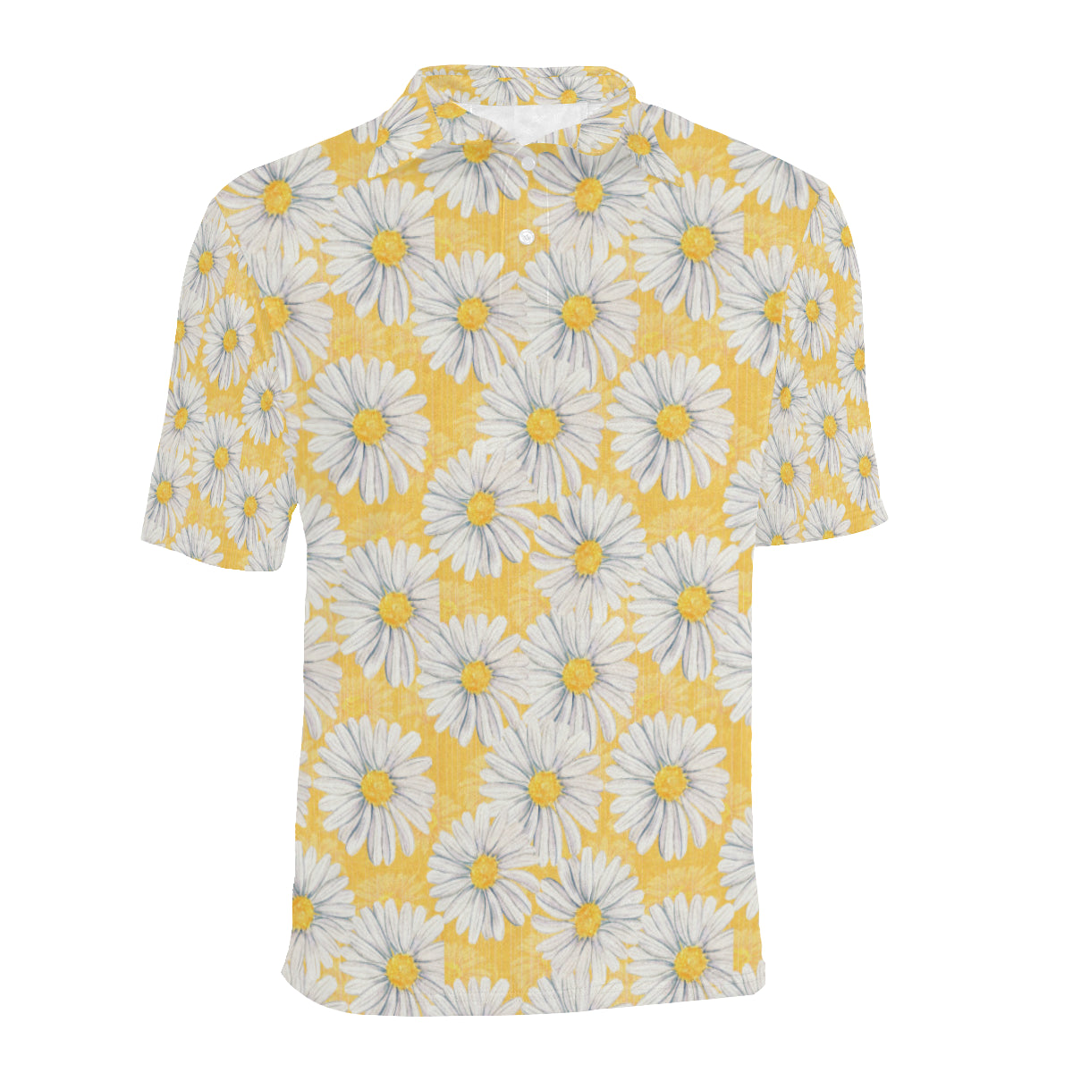 Daisy Yellow Watercolor Print Pattern Men Polo Shirt