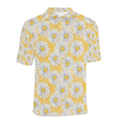 Daisy Yellow Watercolor Print Pattern Men Polo Shirt