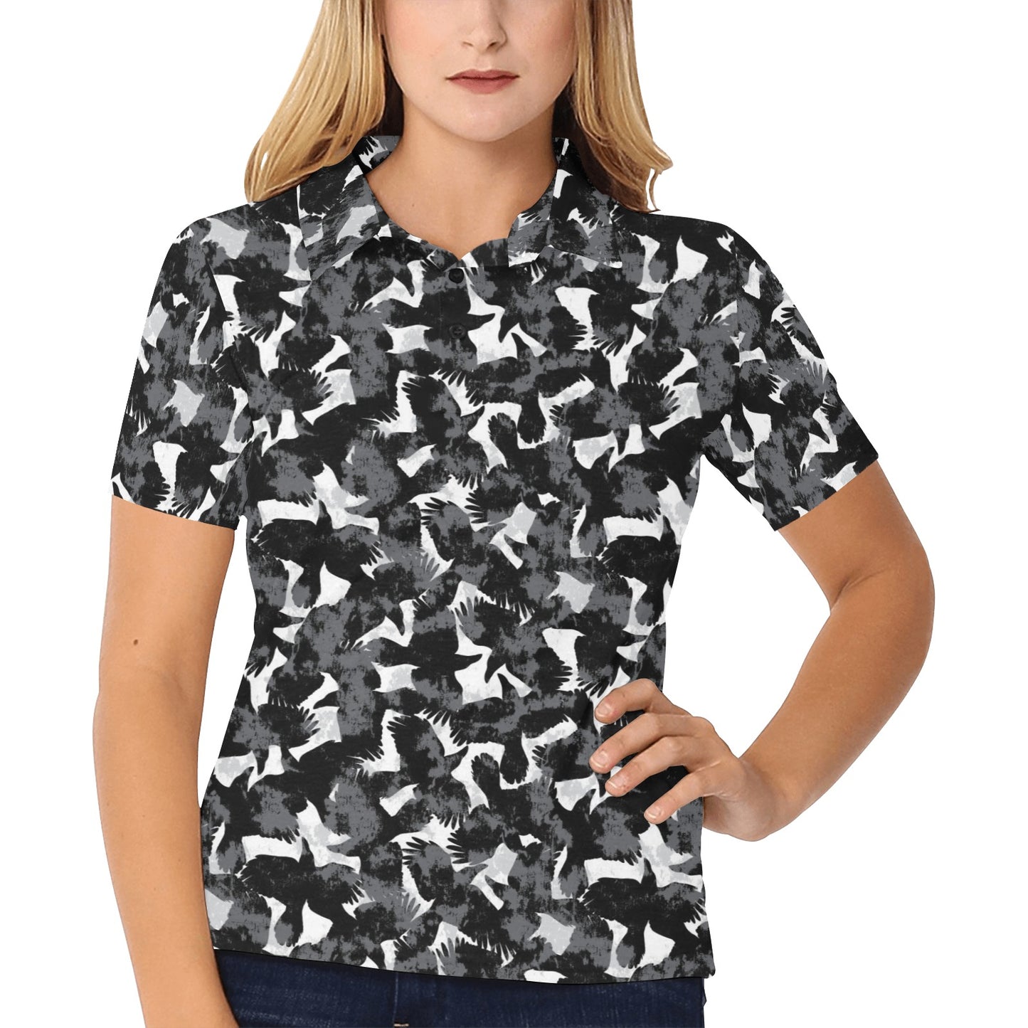Crow Pattern Print Design 01 Women's Polo Shirt