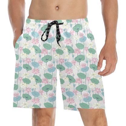 Water Lily Print Design LKS305 Men's Swim Trunks Beach Shorts